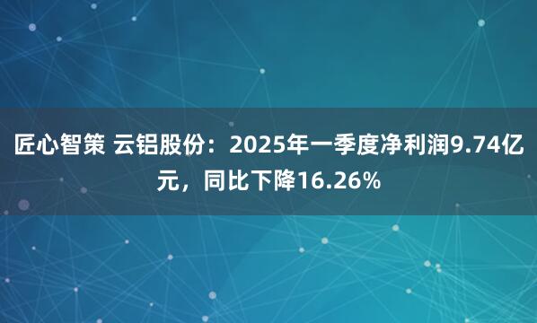 匠心智策 云铝股份：2025年一季度净利润9.74亿元，同比下降16.26%