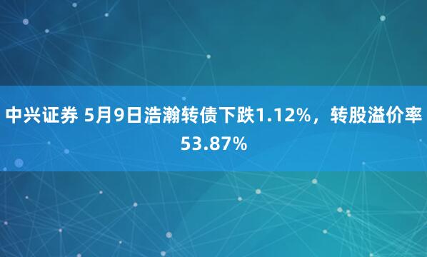 中兴证券 5月9日浩瀚转债下跌1.12%，转股溢价率53.87%